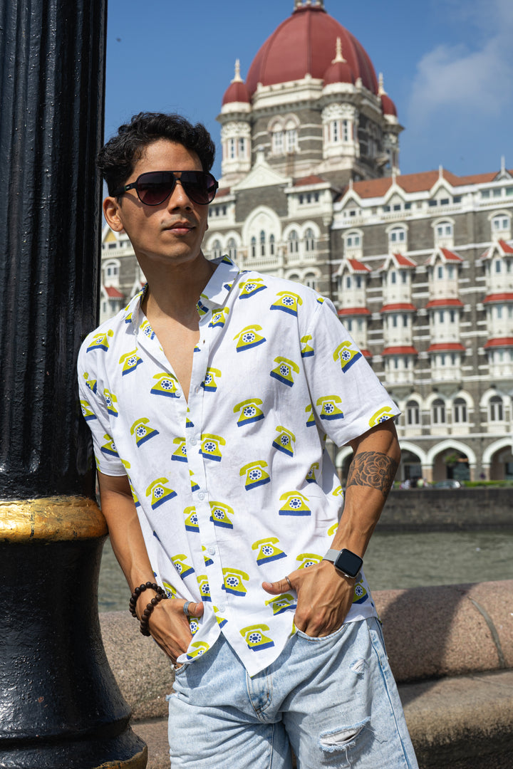 Telephone Pista Green Slim Fit Short Sleeve Shirt