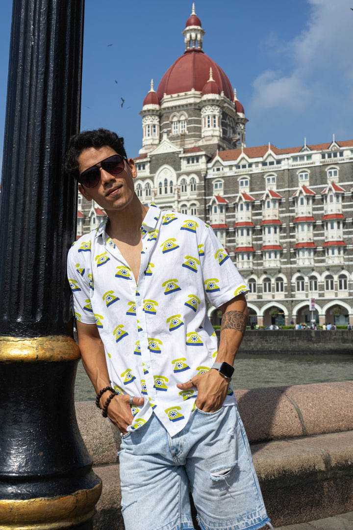 Telephone Pista Green Slim Fit Short Sleeve Shirt