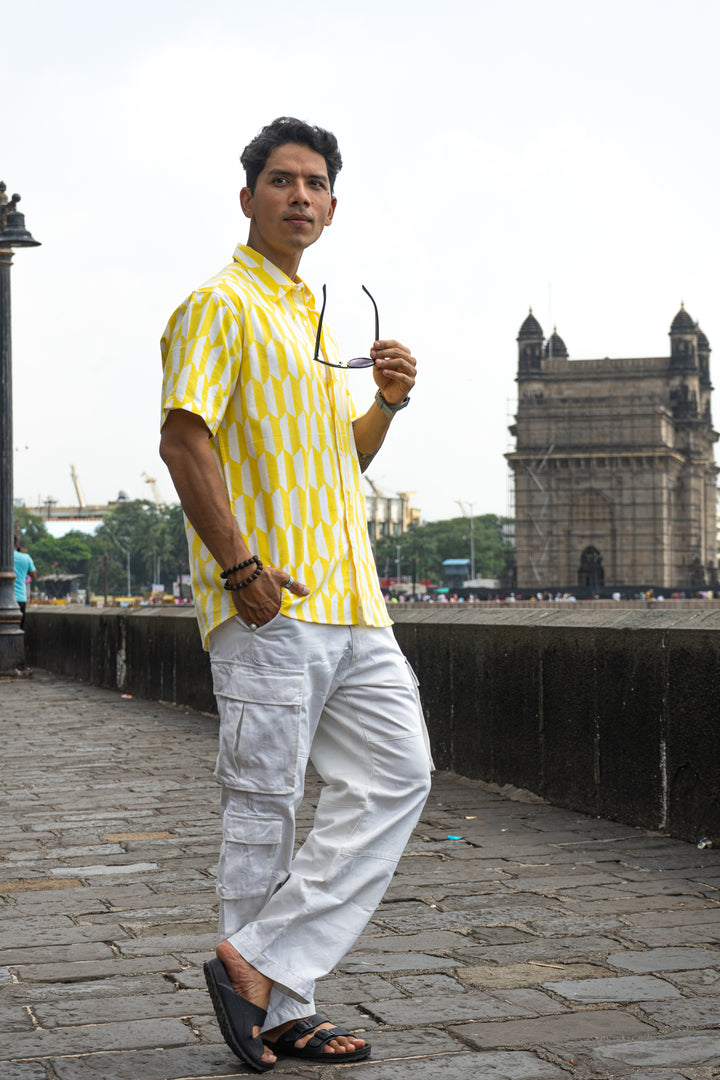 Geo Yellow Relaxed Fit Short Sleeve Shirt