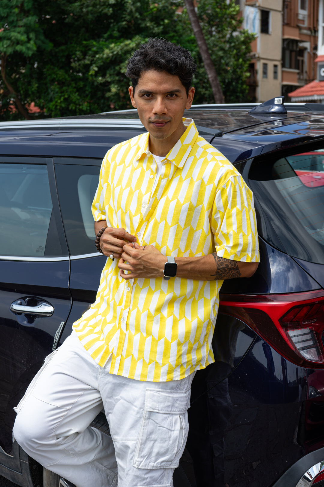 Geo Yellow Relaxed Fit Short Sleeve Shirt