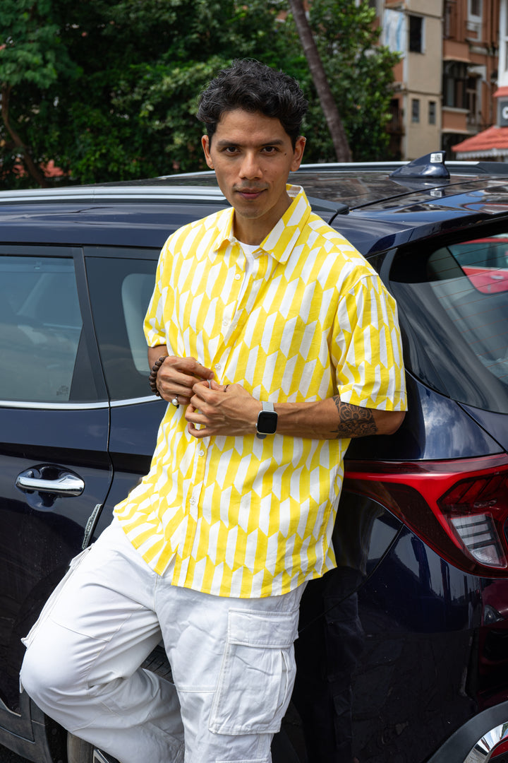 Geo Yellow Relaxed Fit Short Sleeve Shirt