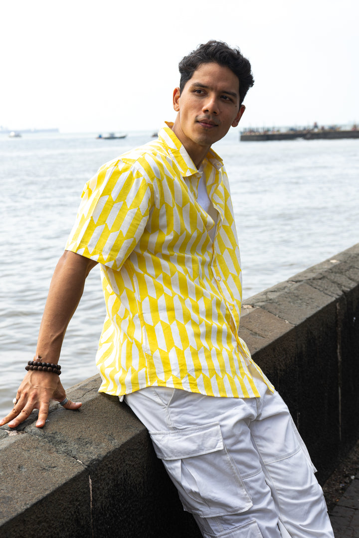 Geo Yellow Relaxed Fit Short Sleeve Shirt