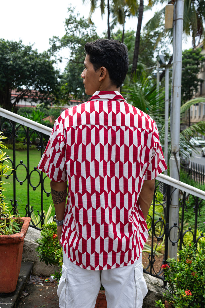 Geo Red Relaxed Fit Short Sleeve Shirt