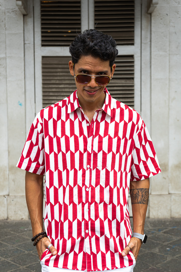 Geo Red Relaxed Fit Short Sleeve Shirt
