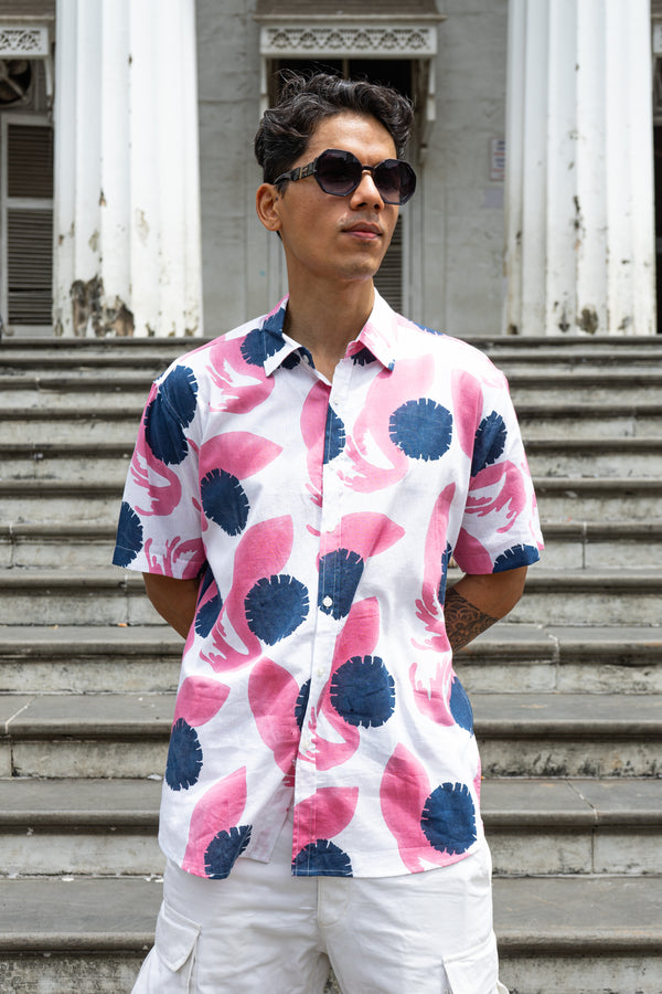 Whale Dandelion Pink Blue Relaxed Fit Short Sleeve Shirt