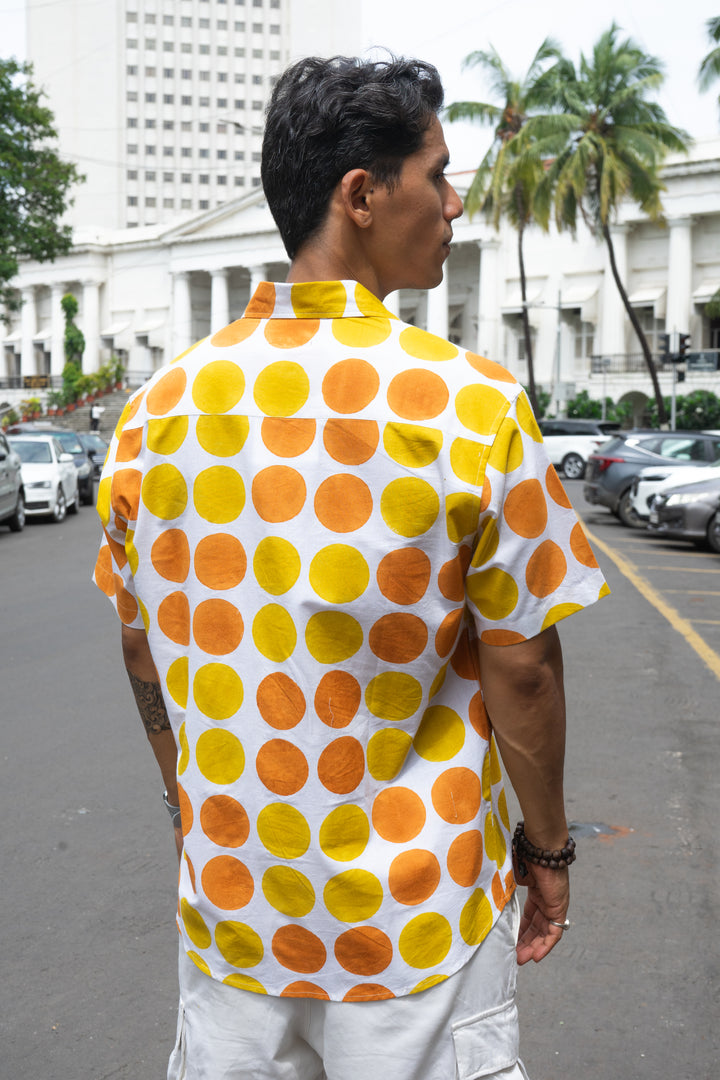Polka Dot Orange Yellow Relaxed Fit Short Sleeve Shirt