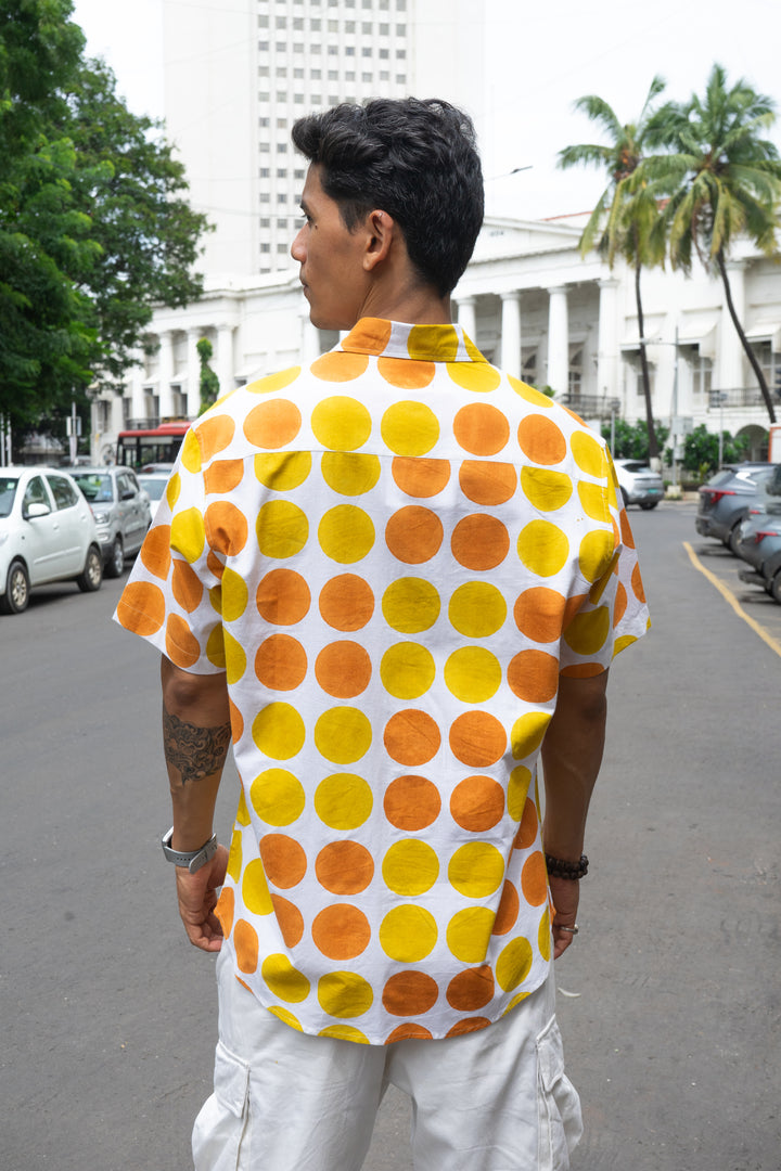 Polka Dot Orange Yellow Relaxed Fit Short Sleeve Shirt