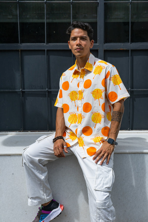Dragonfly Polka Orange Relaxed Fit Short Sleeve Shirt