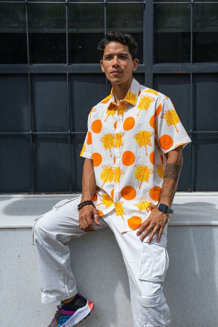 Dragonfly Polka Orange Relaxed Fit Short Sleeve Shirt