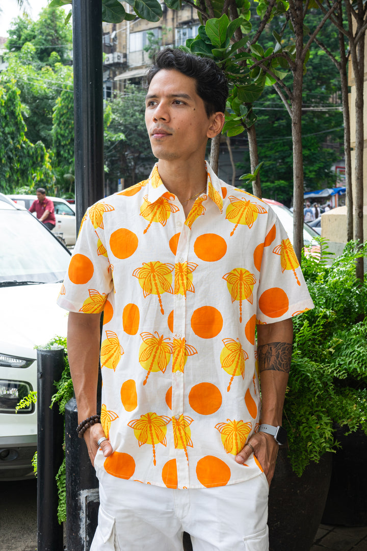 Dragonfly Polka Orange Relaxed Fit Short Sleeve Shirt