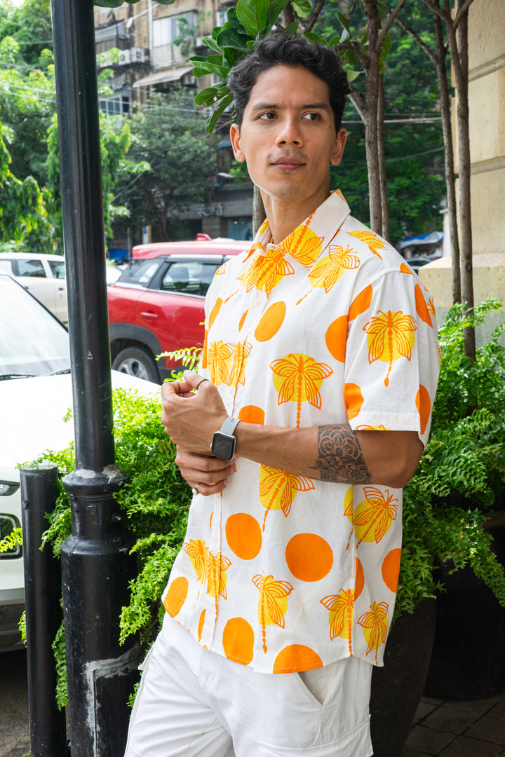 Dragonfly Polka Orange Relaxed Fit Short Sleeve Shirt