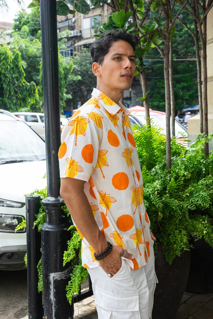 Dragonfly Polka Orange Relaxed Fit Short Sleeve Shirt
