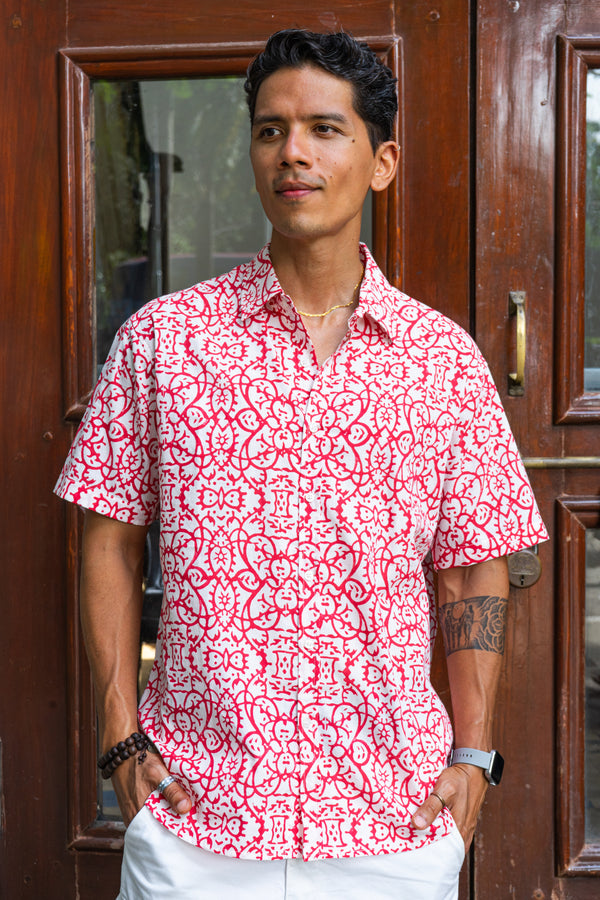 Maya Red Relaxed Fit Short Sleeve Shirt