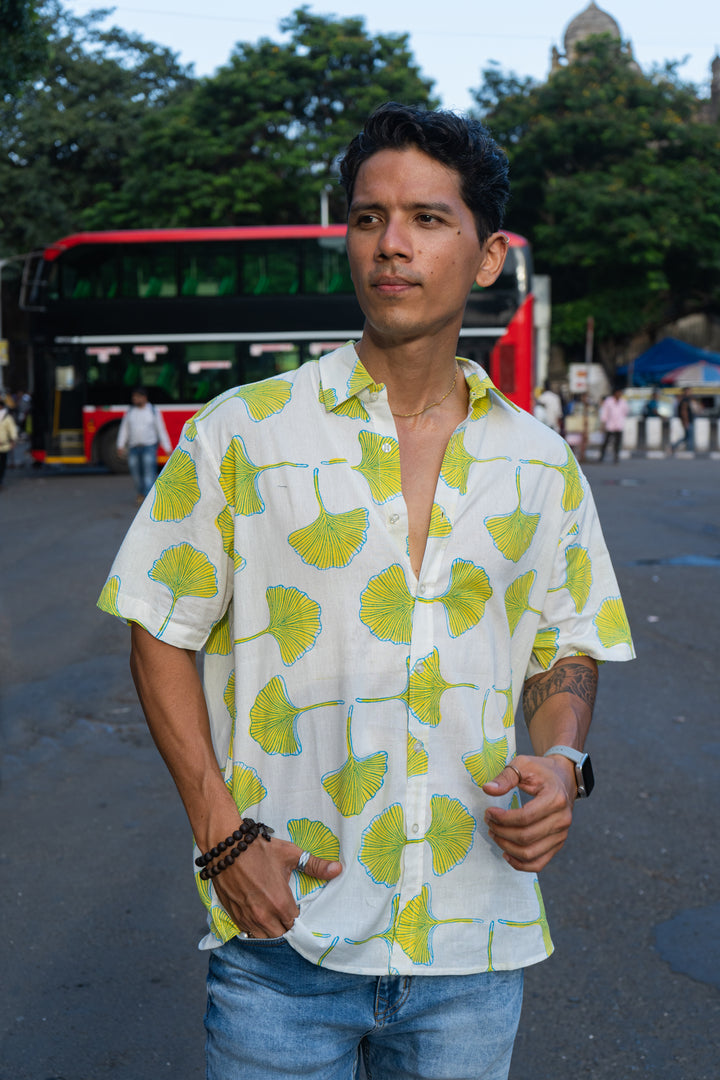 Zobo White Relaxed Fit Short Sleeve Shirt