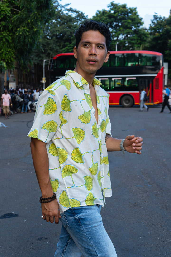 Zobo White Relaxed Fit Short Sleeve Shirt
