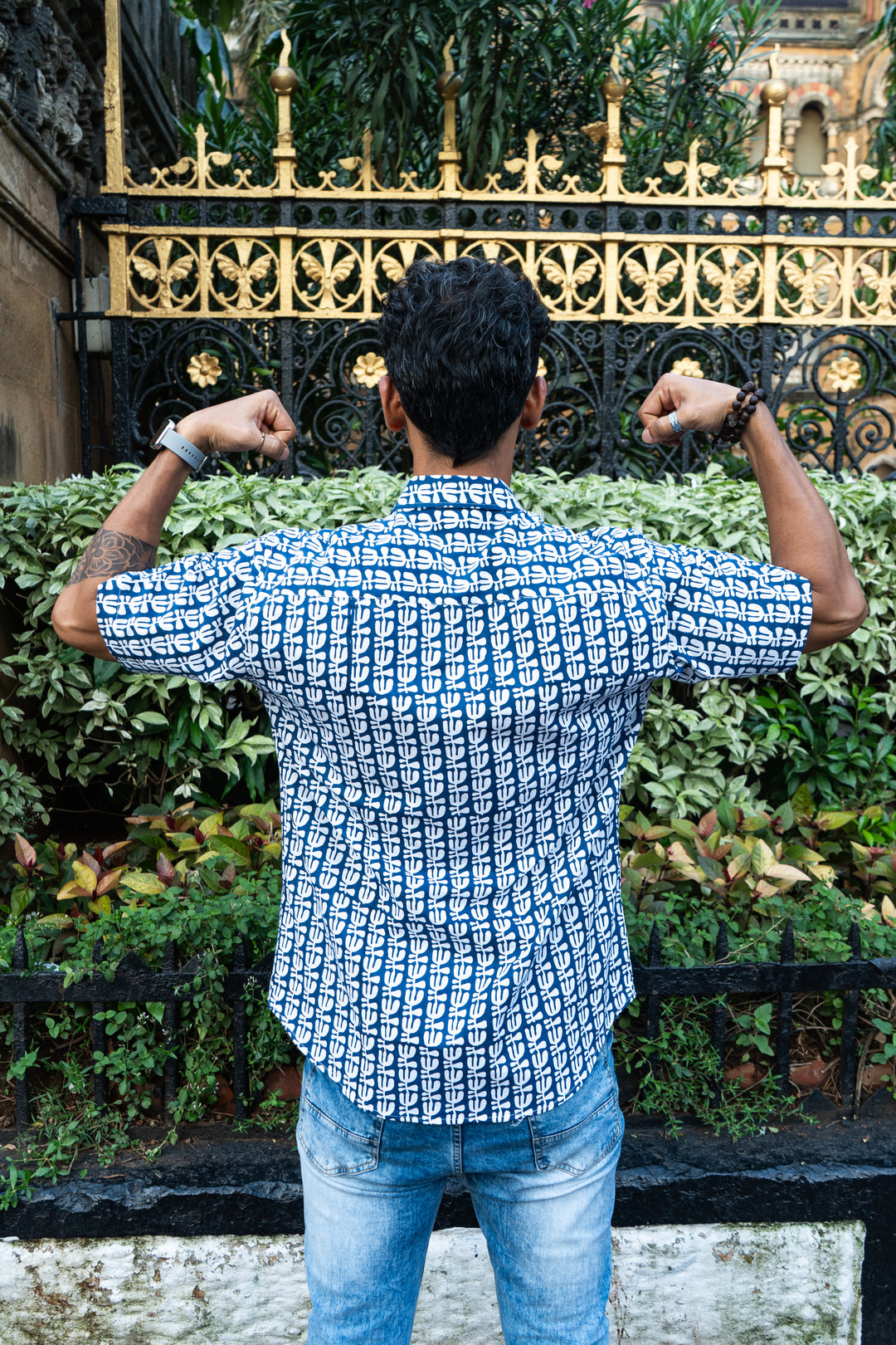 Flower Blue Slim fit Short Sleeve Shirt