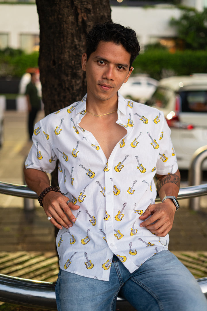 Guitar Yellow Slim Fit Short Sleeve Shirt