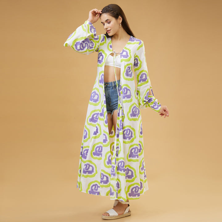 Haathi Green Purple Peasant Sleeve Overlay - thesotr.com
