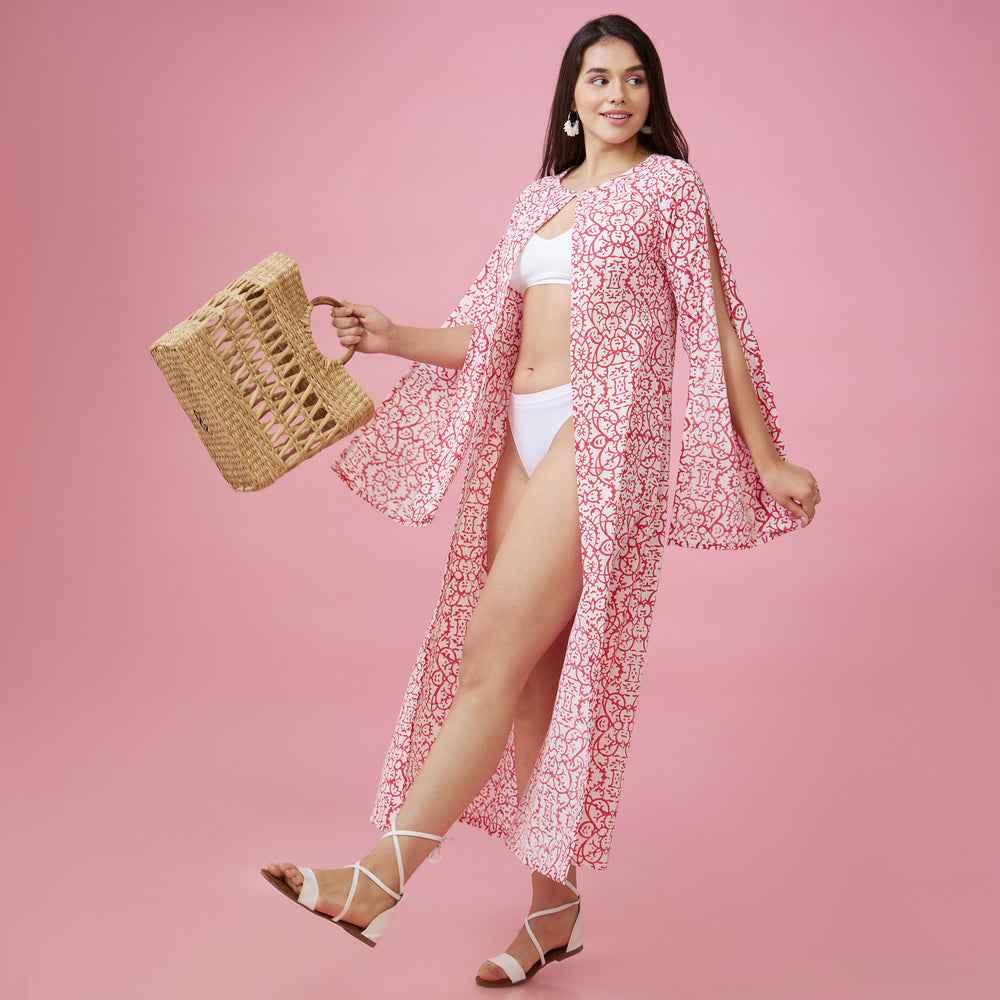 Maya Pink Slit Sleeve Overlay - thesotr.com