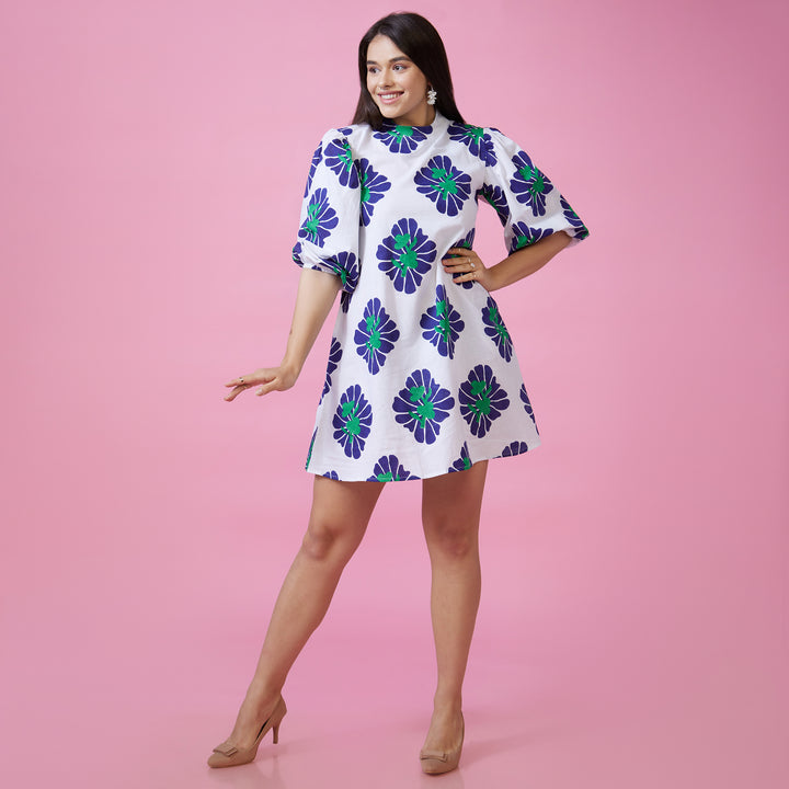 Zahara Blue Back Window Short Dress - thesotr.com