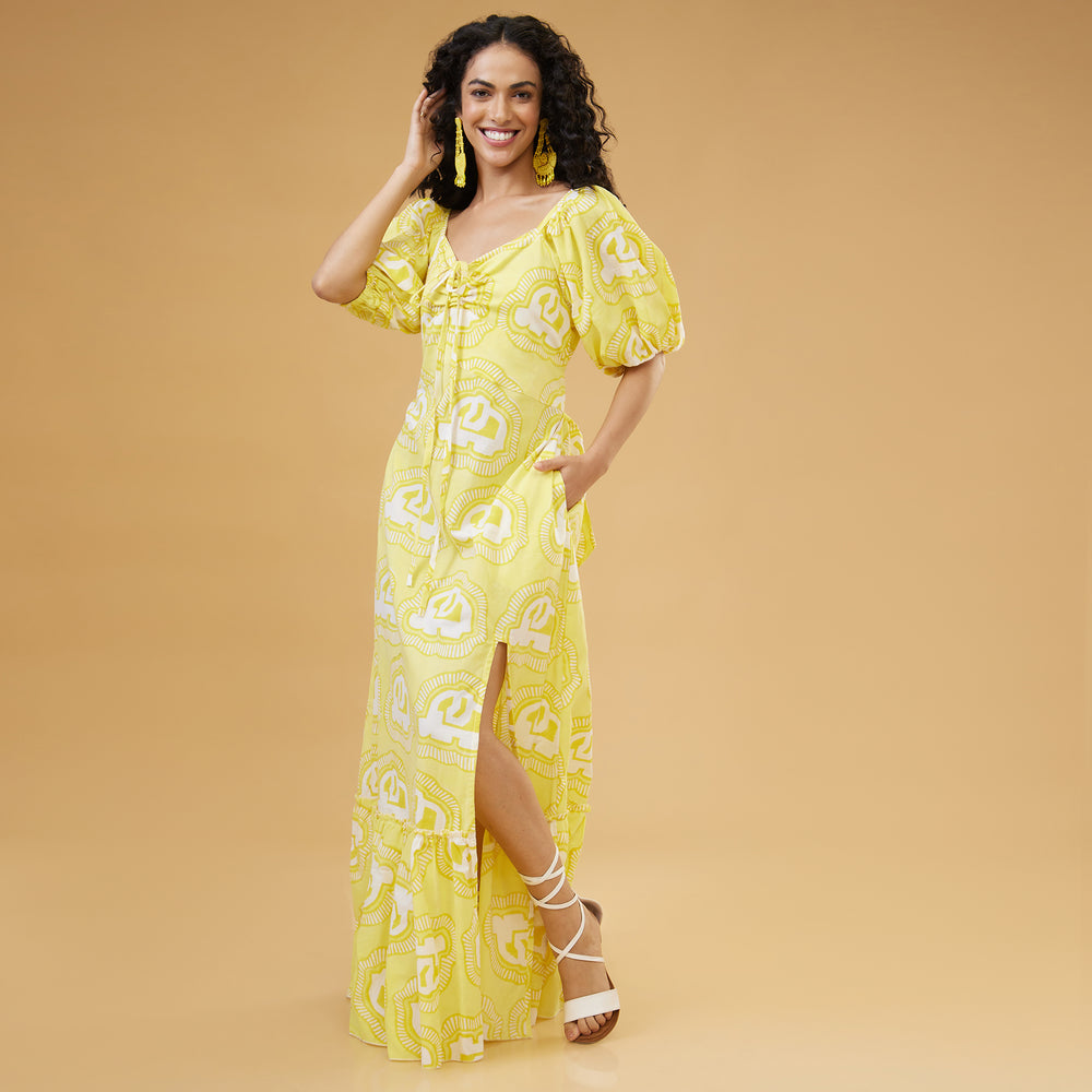 Haathi Yellow Convertable Long Dress - thesotr.com
