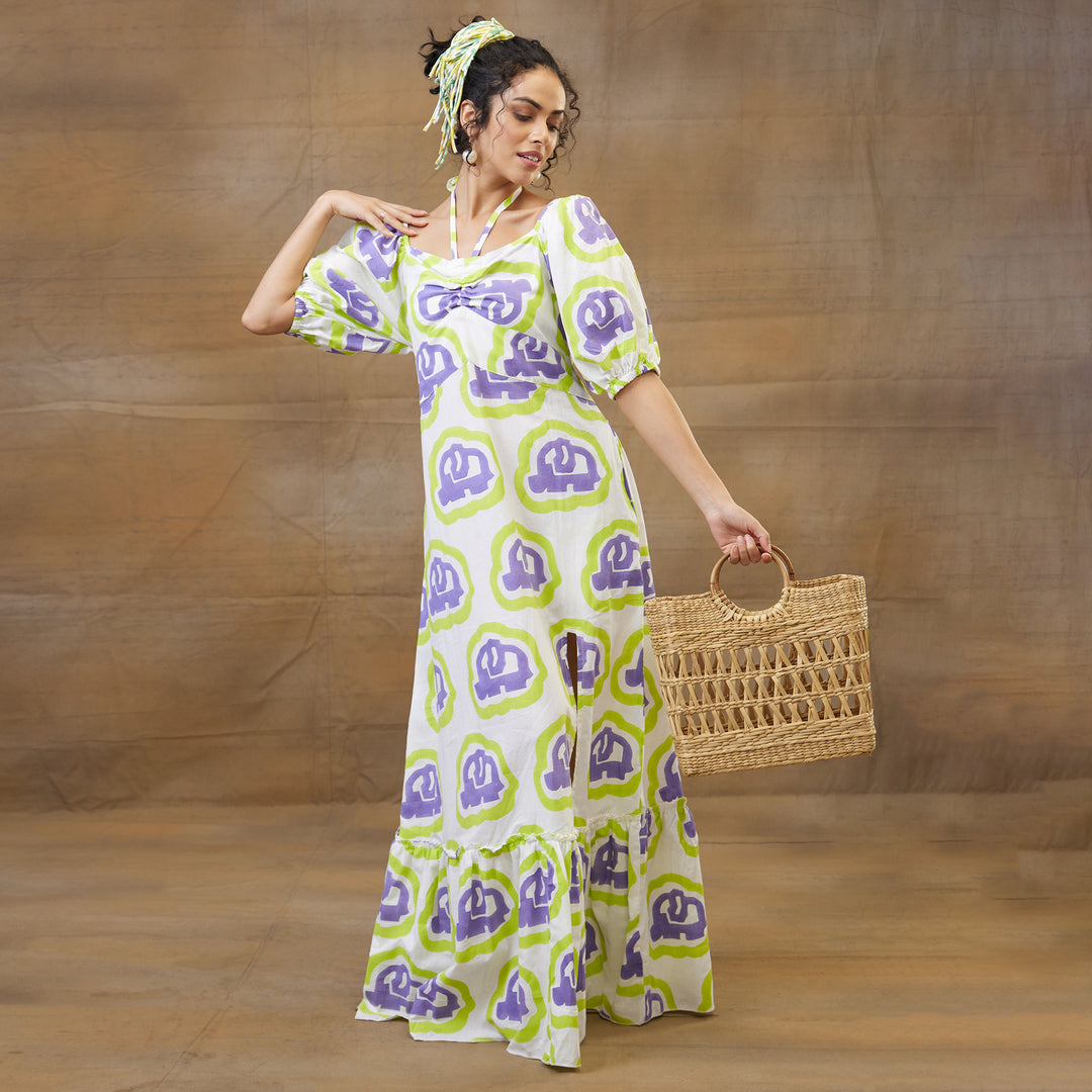 Haathi Green Purple Convertable Long Dress - thesotr.com