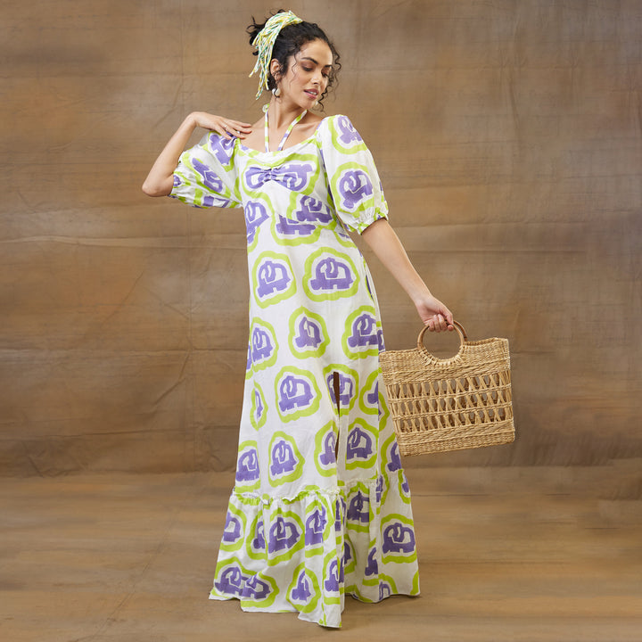Haathi Green Purple Convertable Long Dress - thesotr.com