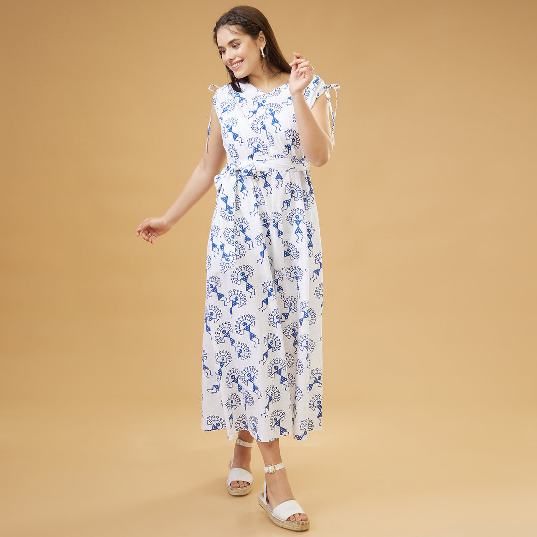 Varli Blue Drawstring Long Dress - thesotr.com