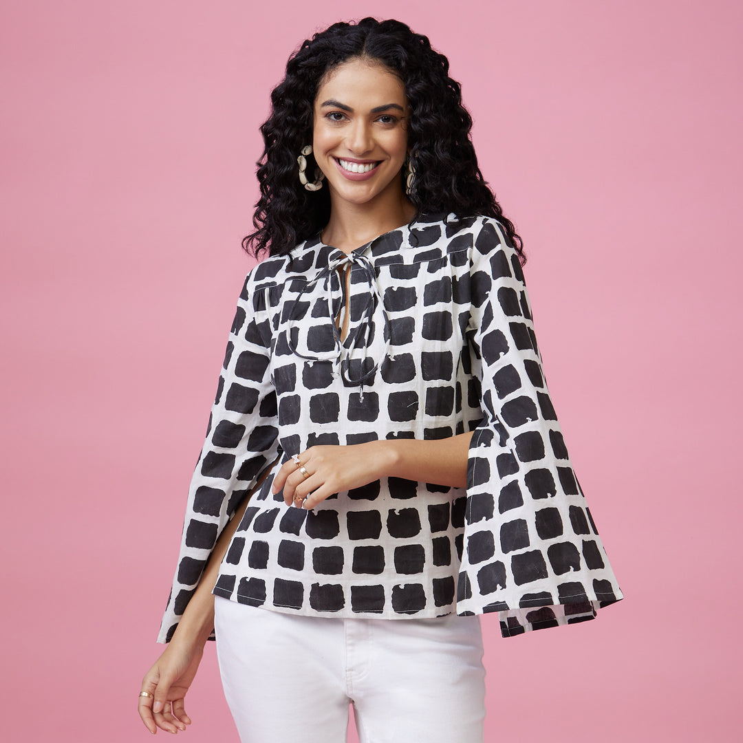 Mraba Black Slit Sleeve Top - thesotr.com