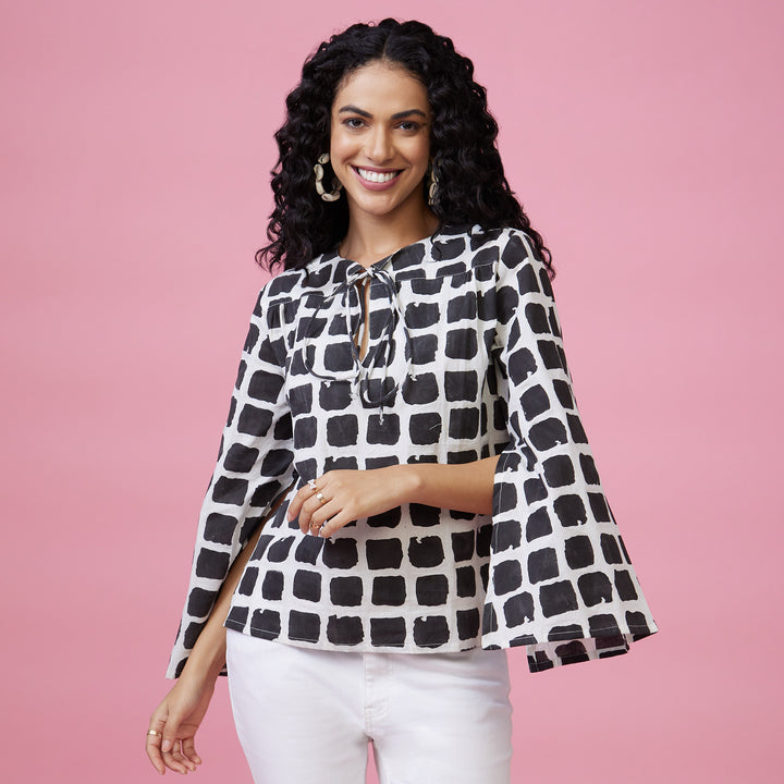 Mraba Black Slit Sleeve Top - thesotr.com
