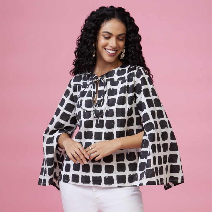 Mraba Black Slit Sleeve Top - thesotr.com