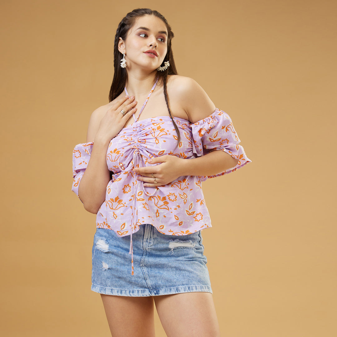 Kusuma Purple Cold Shoulder Top - thesotr.com