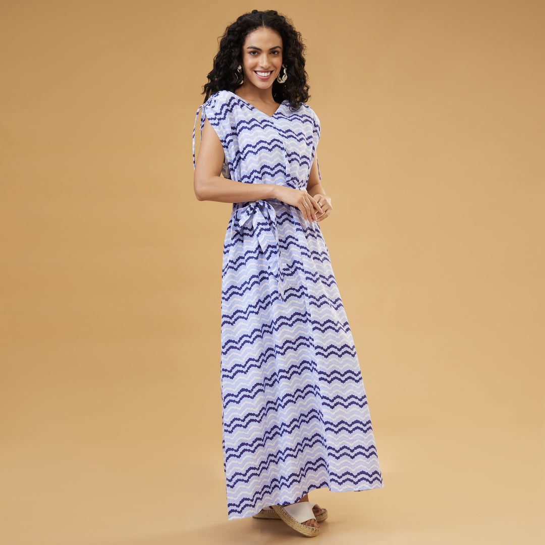 Kosi blue Drawstring Long Dress - thesotr.com
