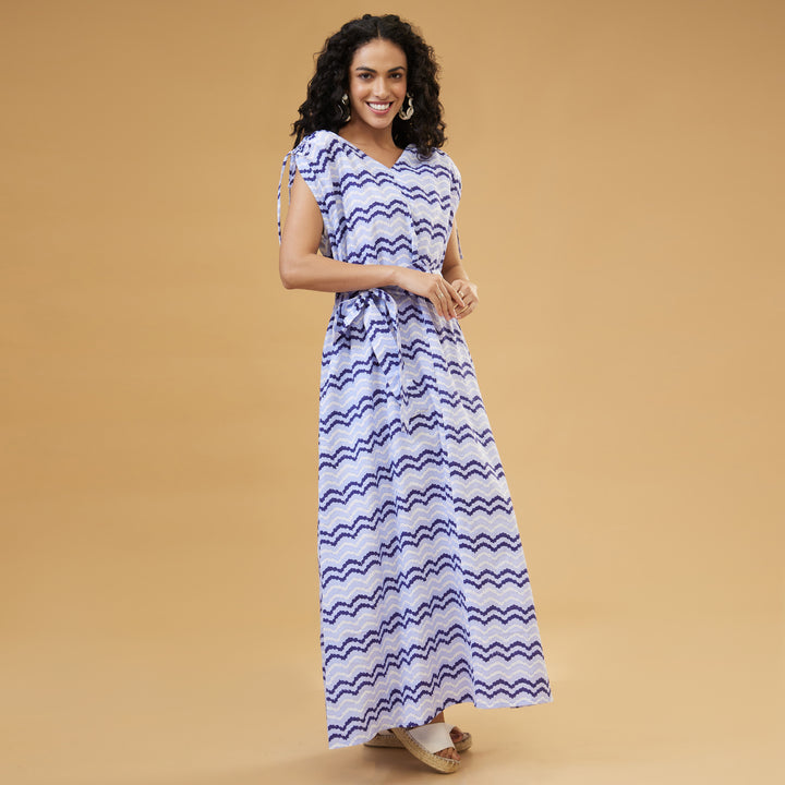 Kosi blue Drawstring Long Dress - thesotr.com