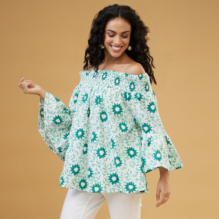 Nuru Green Off Shoulder Top - thesotr.com