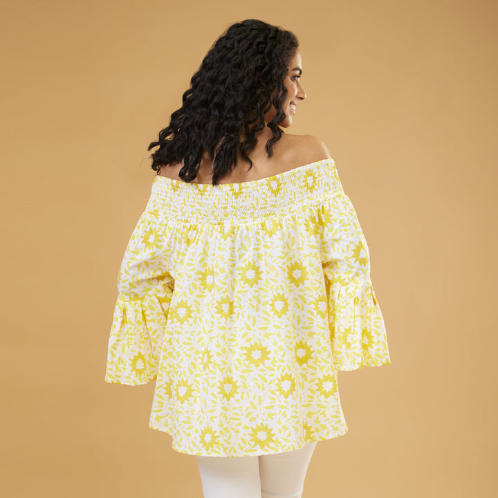 Nuru Yellow Off Shoulder Top - thesotr.com