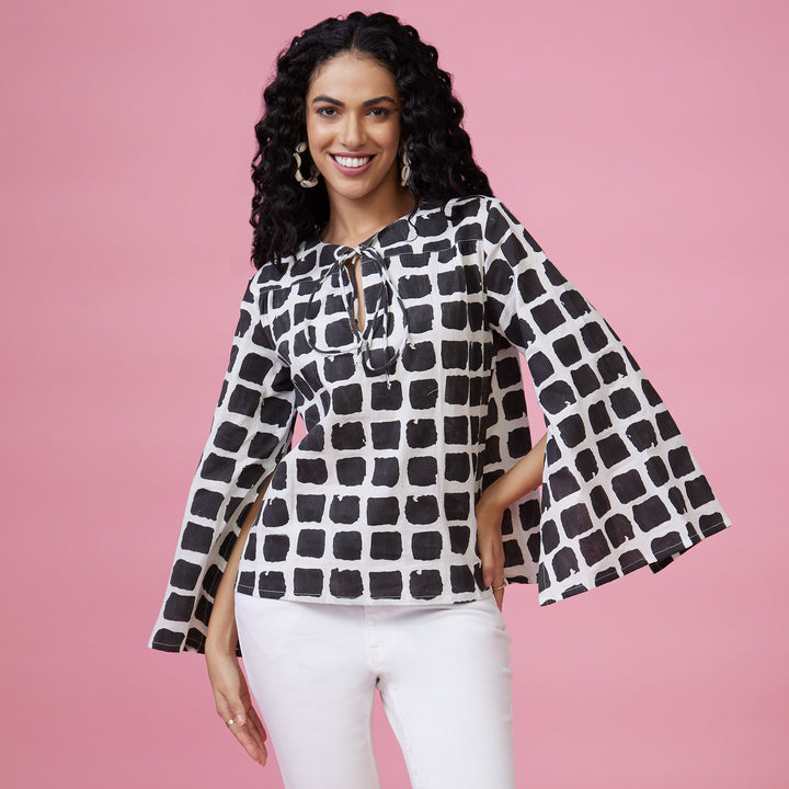 Mraba Black Slit Sleeve Top - thesotr.com