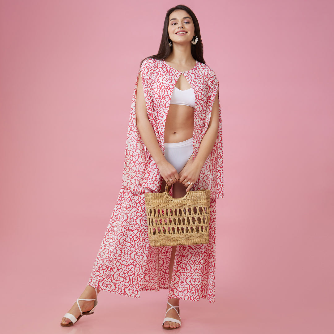 Maya Pink Slit Sleeve Overlay - thesotr.com