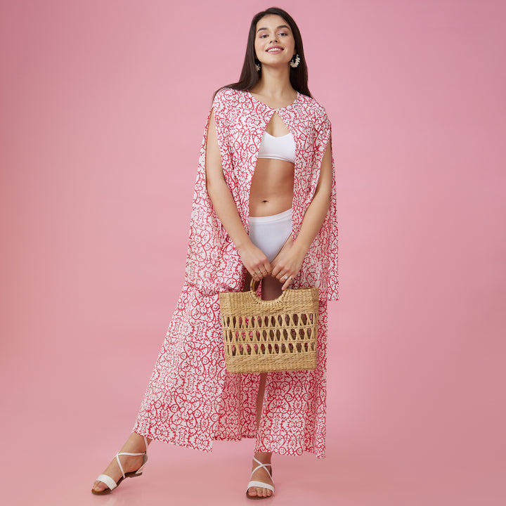Maya Pink Slit Sleeve Overlay - thesotr.com