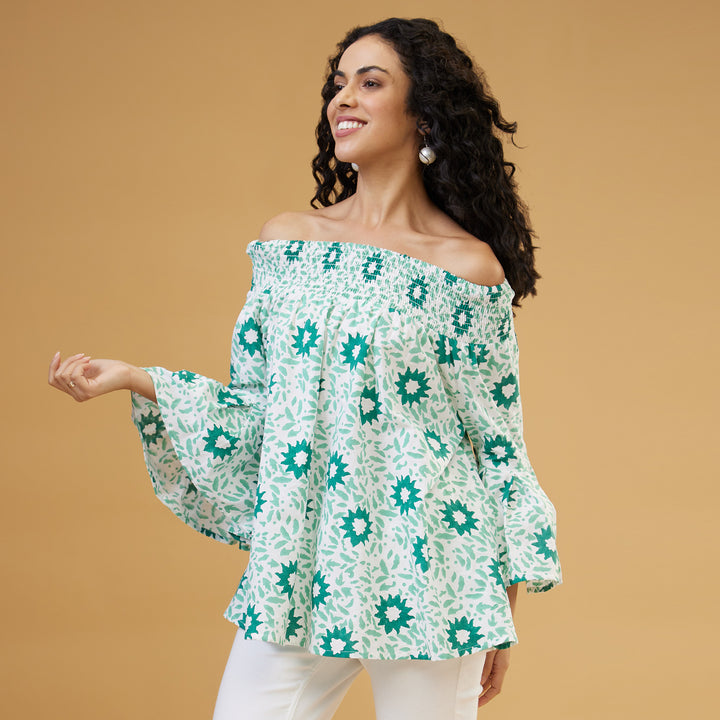 Nuru Green Off Shoulder Top - thesotr.com