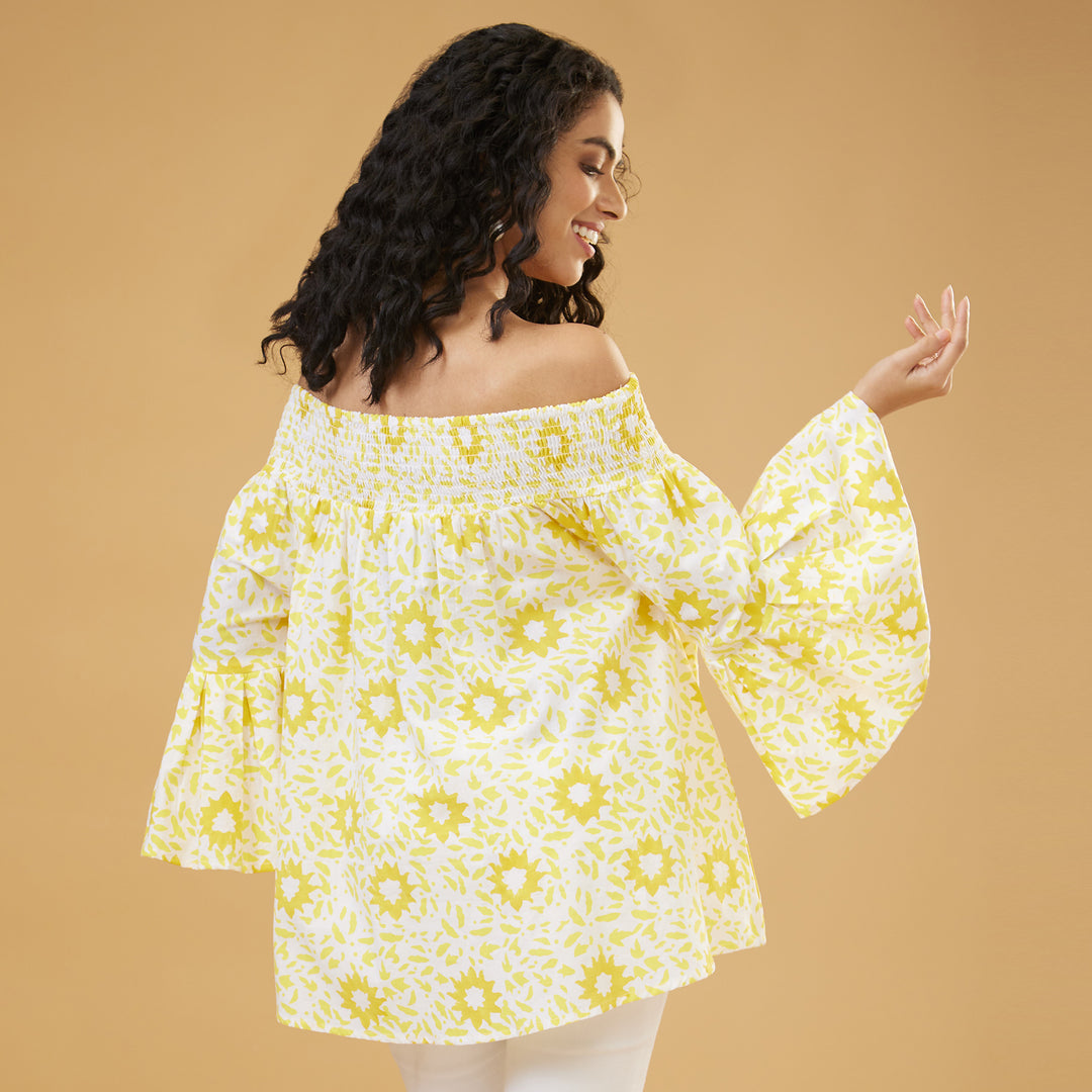 Nuru Yellow Off Shoulder Top - thesotr.com