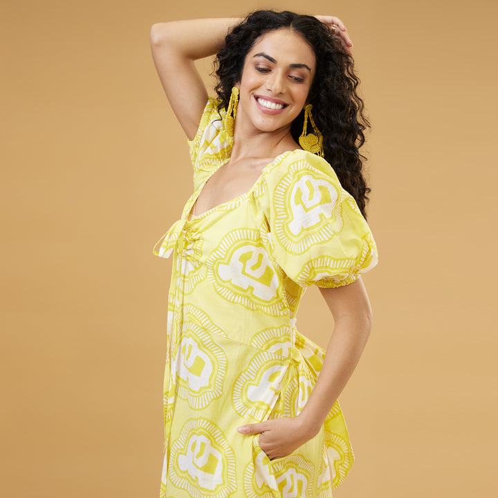 Haathi Yellow Convertable Long Dress - thesotr.com