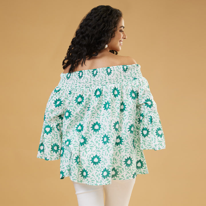 Nuru Green Off Shoulder Top - thesotr.com