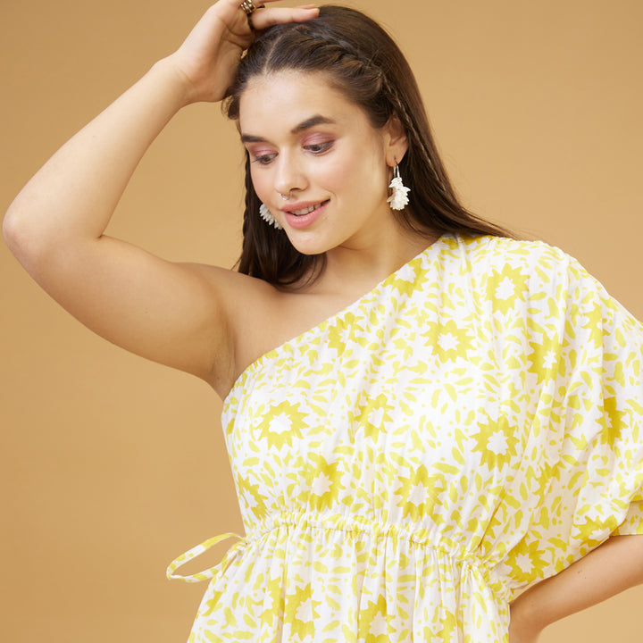 Nuru Yellow One Shoulder Long Dress - thesotr.com