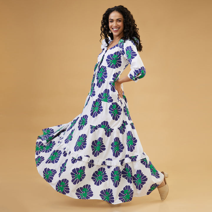 Zahara Blue Flowy Long Dress - thesotr.com