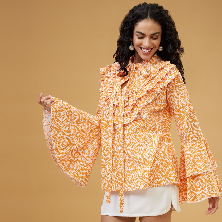 Jaal Orange Ruffle Top - thesotr.com