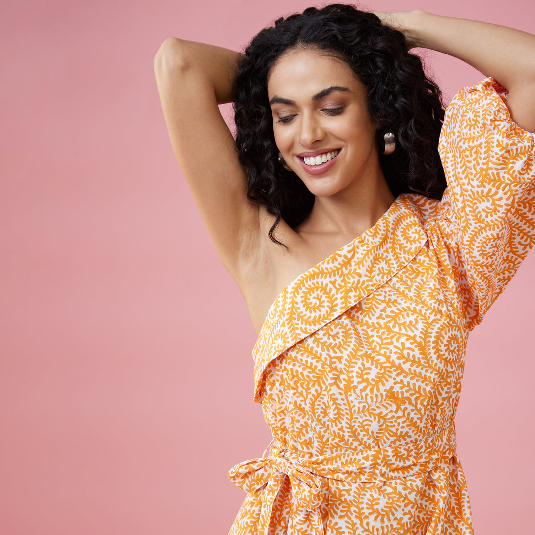 Jaal Orange One Shoulder Long Dress - thesotr.com