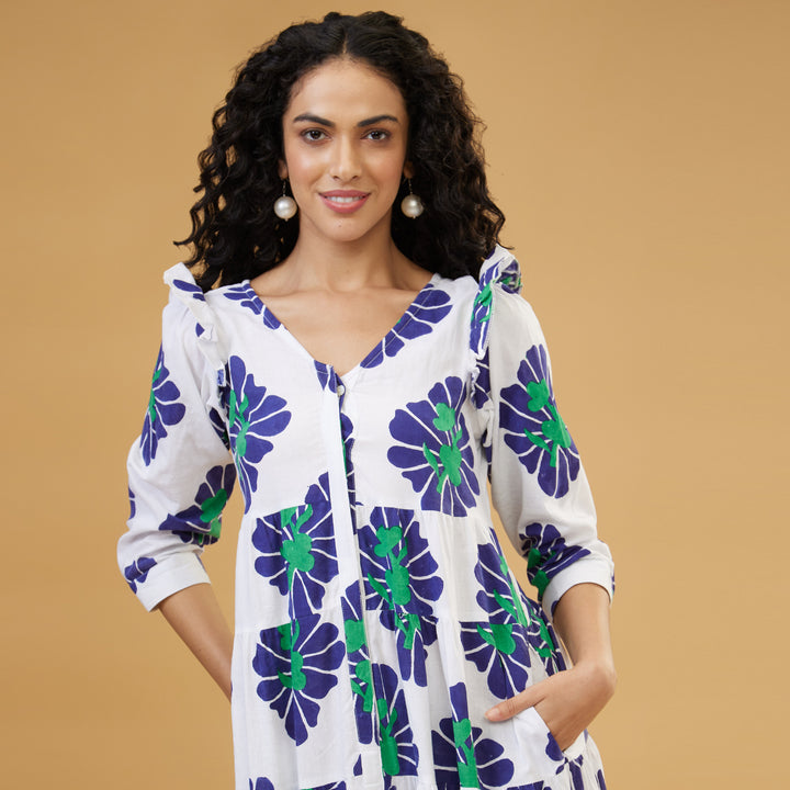 Zahara Blue Flowy Long Dress - thesotr.com