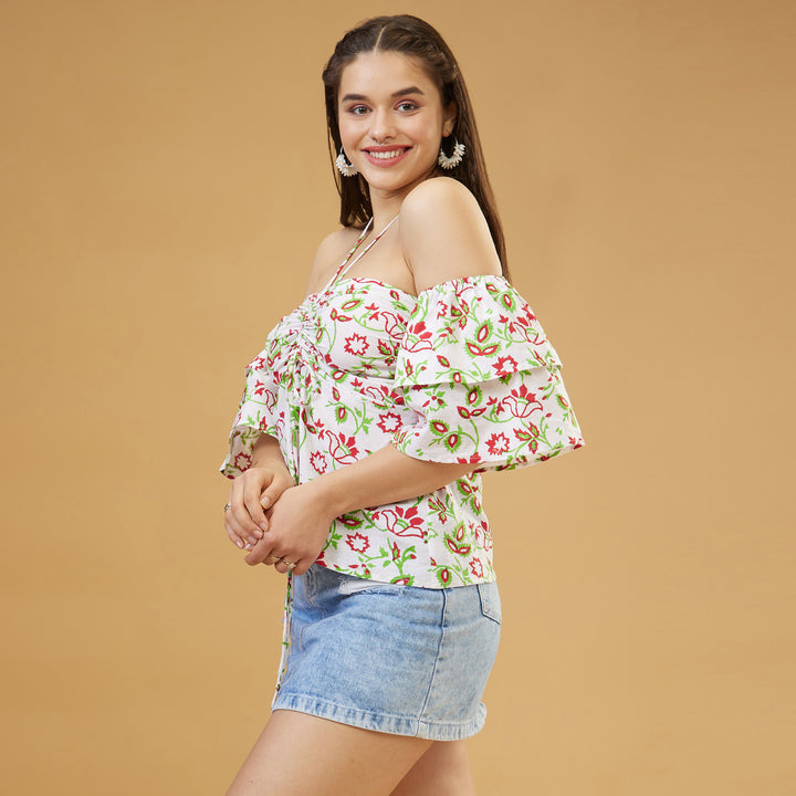 Kusuma White Cold Shoulder Top - thesotr.com