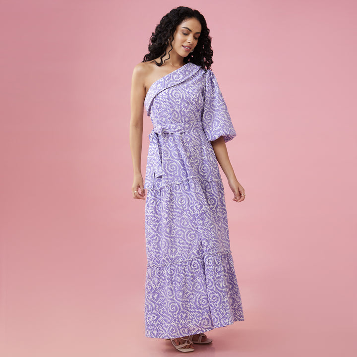 Jaal Purple One Shoulder Long Dress - thesotr.com